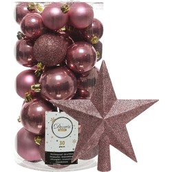 Decoris kerstballen 30x stuks - oud roze 4/5/6 cm kunststof mat/glans/glitter mix en piek - Kerstbal