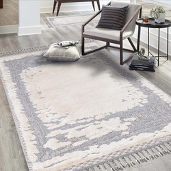 Amida Boho Style Grijs / Crème vloerkleed - Kader - 80 X 150 CM