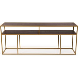 Stalux Side-table 'Teun' 200cm, kleur goud / bruin hout