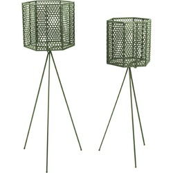 Plantenpot set Mesh Hexagon - Donker Groen, set van 2 - 92x29x25cm & 80x25x22cm