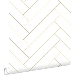 ESTAhome behang visgraat-motief wit en goud - 0,53 x 10,05 m - 139308