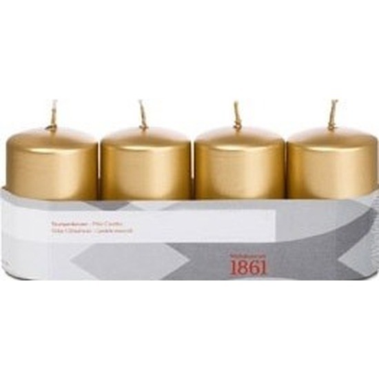 4x Kaarsen goud 5 x 8 cm 18 branduren - Stompkaarsen Trend Candles - HomeDeco.nl
