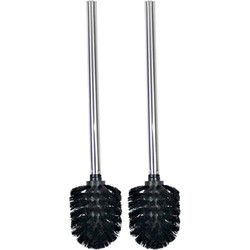 Wc/toiletborstel - 2x - zwart/zilver - 34.5 cm - RVS - Toiletborstels
