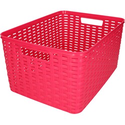 Plasticforte Opbergmand - Kastmand - rotan kunststof - fuchsia roze - 18 Liter - 29 x 39 x 20 cm - Opbergmanden