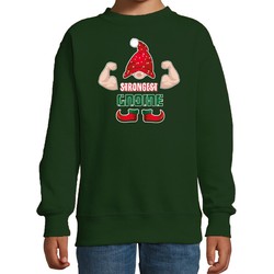 Bellatio Decorations kersttrui/sweater voor jongens - Sterkste Gnoom - groen - Kerst kabouter 7-8 jaar (122/128) - kerst truien kind