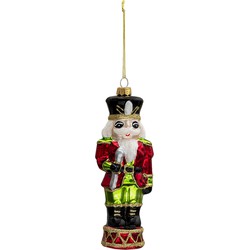 Clayre & Eef Kersthanger Notenkraker 17 cm Rood Groen Glas Kerstbal