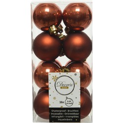 Decoris kleine kerstballen - 16x st - terra bruin - 4 cm - kunststof - Kerstbal