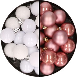 36x stuks kunststof kerstballen wit en oudroze 3 en 4 cm - Kerstbal