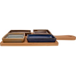 Cosy & Trendy serveerplank bamboe 29 x 20 cm met 4x luxe hapjes/saus/tapas schaaltjes - Snack en tapasschalen