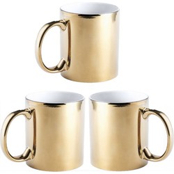 6x stuks koffiemok/drinkbeker goud metallic keramiek 350 ml - Bekers