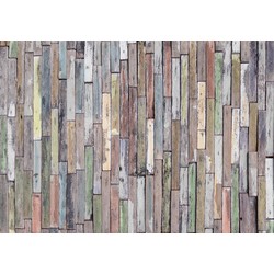 Sanders & Sanders fotobehang houten plankjes beige, groen en blauw - 360 x 254 cm - 600398