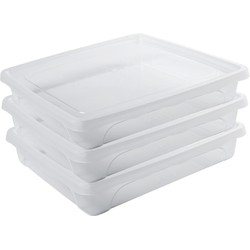 3x Voedsel plastic bewaarbakje laag 1,5 liter transparant 24 x 20 x 5 cm - Vershoudbakjes
