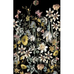 ESTAhome fotobehang veldbloemen multicolor op zwart - 150 x 279 cm - 159216