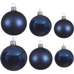 Glazen kerstballen pakket donkerblauw glans/mat 26x stuks diverse maten - Kerstbal