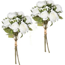 Atmosphera kunstbloemen 2 boeketten 14 witte rozen 40 cm - Kunstbloemen