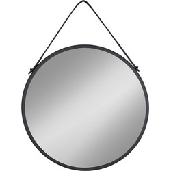 Trapani Mirror - Mirror with black steel frame and PU strap Ã˜38 cm