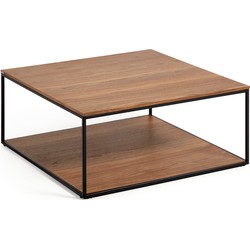 Kave Home - Yoana salontafel in walnootfineer met zwart gelakt metalen frame 80 x 80 cm