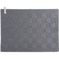 Knit Factory Gebreide Placemat - Onderlegger Uni - Med Grey - 50x30 cm