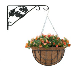 Hanging basket met muurhaak sierblad groen en kokos inlegvel - metaal - complete hanging basket set - Plantenbakken