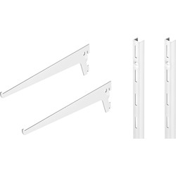 2x plankdragers 25 cm met 2x wandrails 14.5 cm - staal wit - wandrailsysteem - Plankdragers