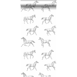 ESTAhome behang getekende paarden zwart op wit