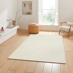 Laagpolig Vloerkleed Delia - Japandi halve cirkels - creme - 200 X 280 CM