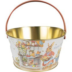 Clayre & Eef Decoratie Mand  Ø 19x10 cm Wit Aluminium Konijn Emmer