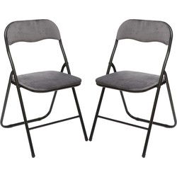5Five Klapstoel met fluweel zitting - 2x - grijs - 44 x 48 x 79 cm - metaal - Klapstoelen