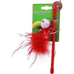 Kattenspeelgoed hengel featherbird rood