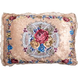 Clayre & Eef Sierkussen 70x50x6 cm Beige Synthetisch Bloemen Kussenhoes met Kussenvulling