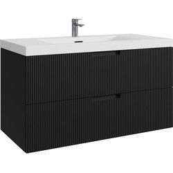 Badplaats Badkamermeubel Set Thermis 100cm - Zwart - Badmeubel met Wastafel