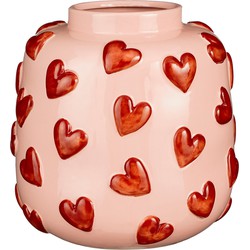 Mica Decorations Hearts Vaas - H28 x Ø29 cm - Keramiek - Roze, Rood