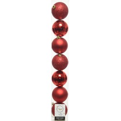 7x stuks kunststof kerstballen rood 8 cm glans/mat/glitter - Kerstbal