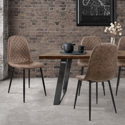 Eetkamerstoel set van 4 met rugleuning Bruine keukenstoel met kunstlederen bekleding ML-Design