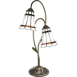 LumiLamp Tiffany Tafellamp  61 cm Bruin Wit Kunststof Glas Tiffany Bureaulamp