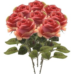 8x Kunstbloemen steelbloem roze Roos 45 cm - Kunstbloemen