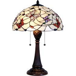 LumiLamp Tiffany Tafellamp  Ø 41x60 cm  Beige Paars Glas Halfrond Vlinder Tiffany Bureaulamp