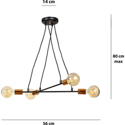 Hollola 4L zwarte hanglamp met koperen E27