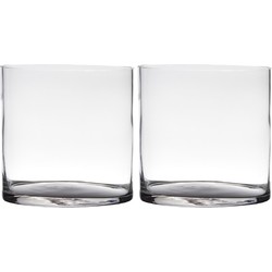 Set van 2x stuks transparante home-basics cylinder vorm vaas/vazen van glas 19 x 19 cm - Vazen