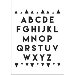 ABC Poster - Alfabet - Driehoeken -  Zwart wit - A4 + Fotolijst wit