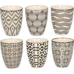 Cosy & Trendy Koffiekopjes Nikko - 12x stuks - zwart met wit - 250 ml - Bekers