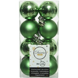 Decoris kleine kerstballen - 16x st - groen - 4 cm - kunststof - Kerstbal