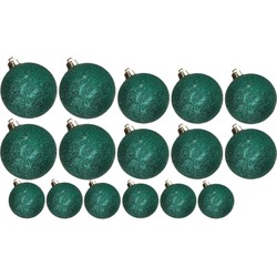 Kerstversiering set glitter kerstballen petrol blauw 6 - 8 - 10 cm - pakket van 50x stuks - Kerstbal