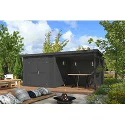 Outdoor Life blokhut Lars met overkapping carbon grey, 500 x 250 cm