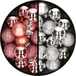 34x stuks kunststof kerstballen roze en zilver 3 cm - Kerstbal