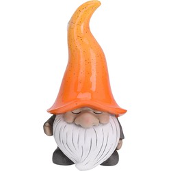 Pro Garden Tuinkabouter beeld Grumpy - Polystone - met grote muts oranje - 32 cm - Tuinbeelden