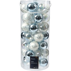 Kerstbal glas d6 cm blauw/wit 49st