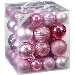 Inge Christmas Kerstballen - 50x st - roze - 4-6 cm - kunststof - Kerstbal