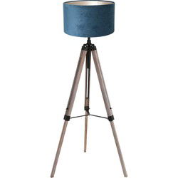 Mexlite - vloerlamp - Triek - zwart - hout velours stof - Ø 75cm - E27 - 4102ZW