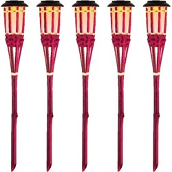 5x Roze buiten/tuin Led fakkel Bodi solar verlichting 54 cm vlam - Fakkels